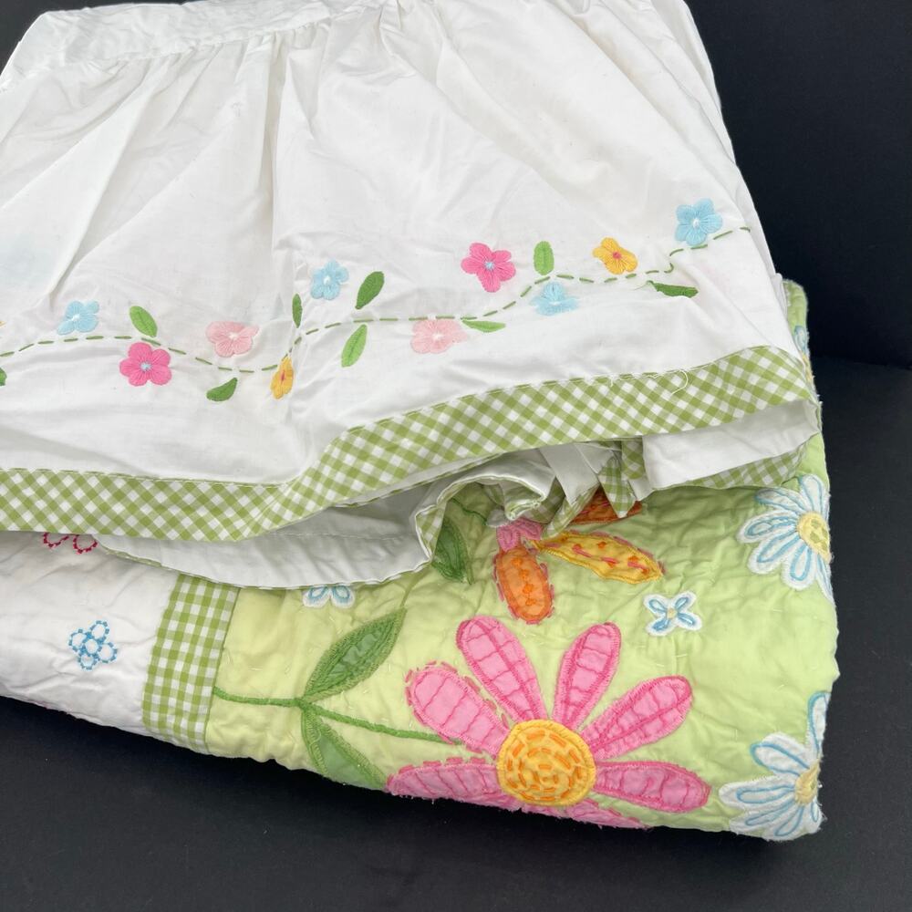 Pottery Barm Kids girl’s toddler floral gingham bed skirt and quilt matching set
